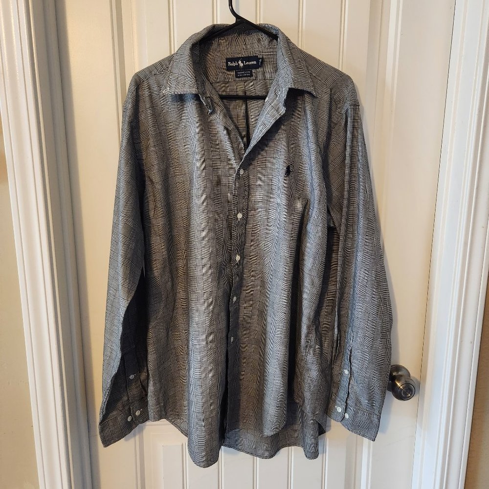 Ralph Lauren Gray Yarmouth Houndstooth Flannel Striped Button Down Shirt - Picture 1 of 4